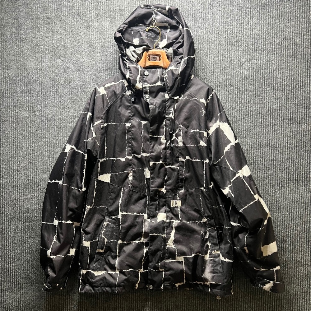 Volcom Snowboard Jacket Womens Medium Black White Thermonite Hooded Insulated